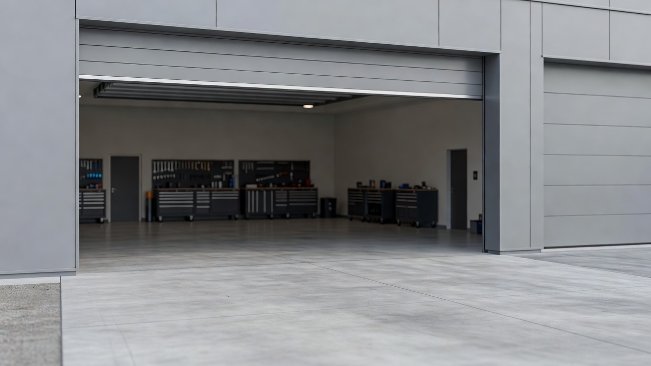 The forecourt outside a modern independent repair shop